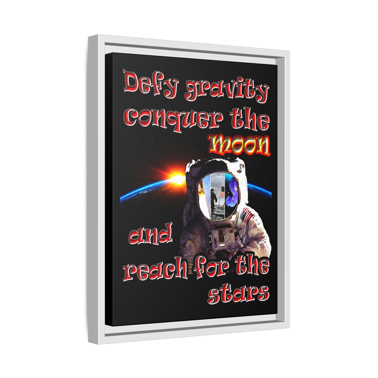 defy conquer reach - framed canvas art (black)