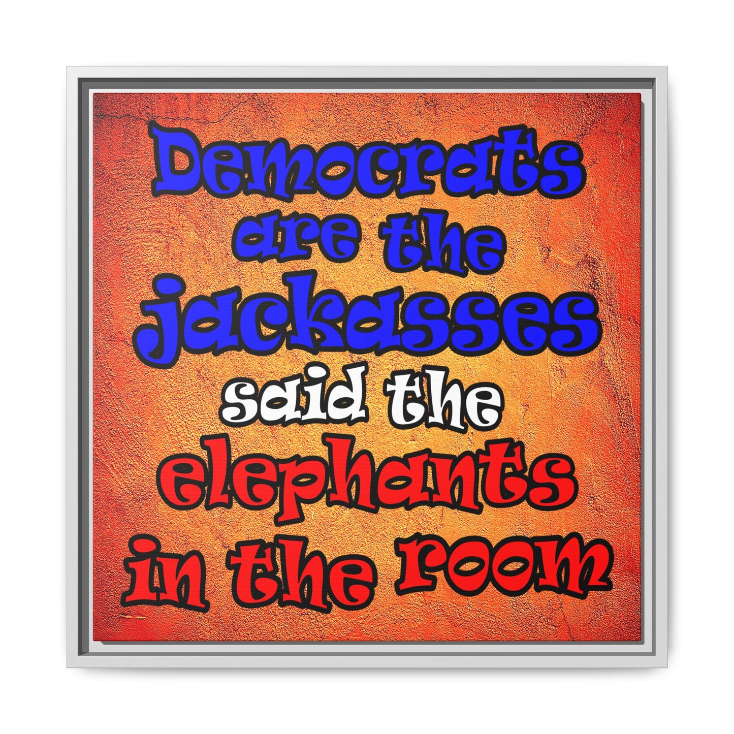 donkeys and elephants - framed canvas art (burnt orange)