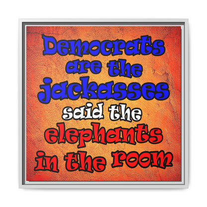 donkeys and elephants - framed canvas art (burnt orange)