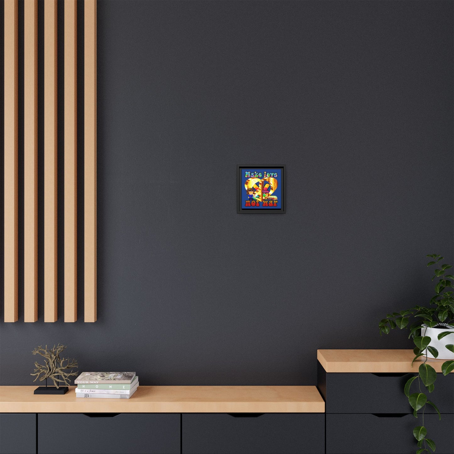 love peace - framed canvas art (dark blue)