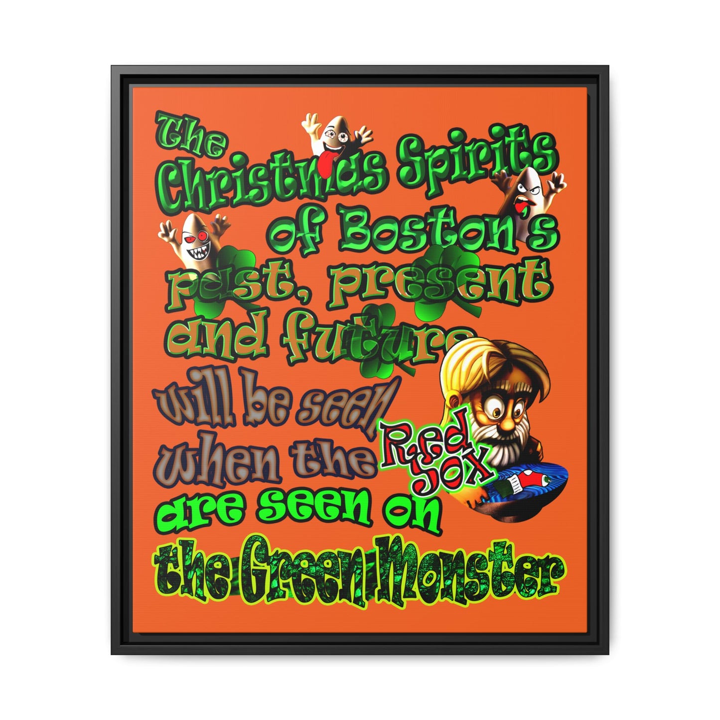 christmas spirits of boston - framed canvas art (orange)