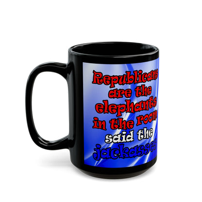 donkeys and elephants - Black Mug (blue-white wave)