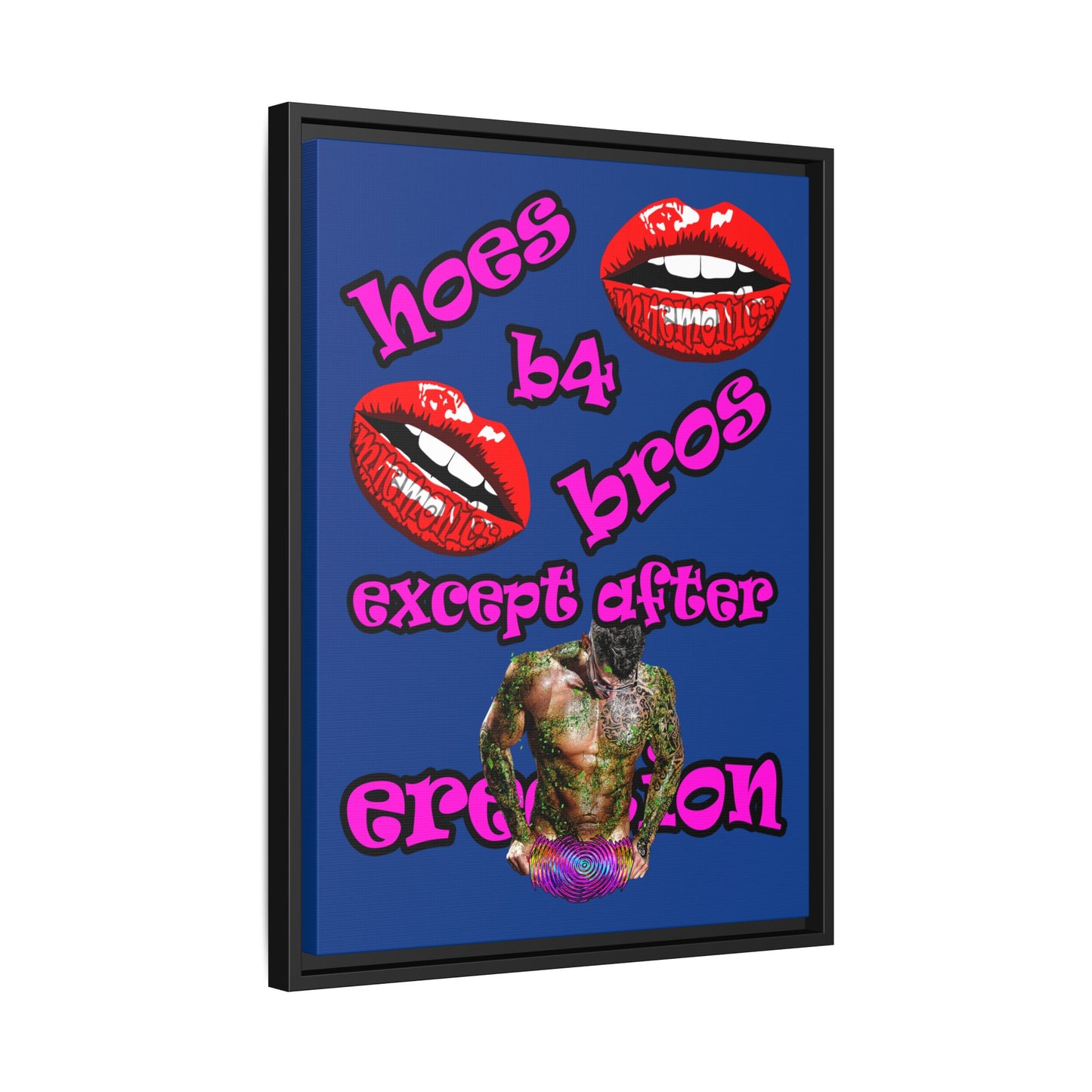 hoes b4 bros - framed canvas art (dark blue)