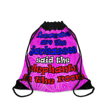 donkeys and elephants - Drawstring Bag (pink swirl)