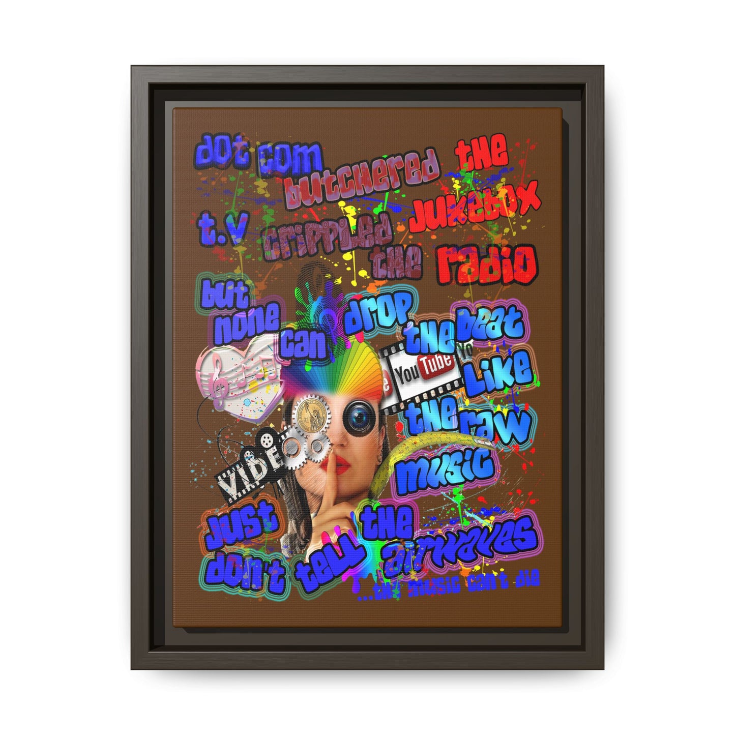 drop the beat - framed canvas art (brown)