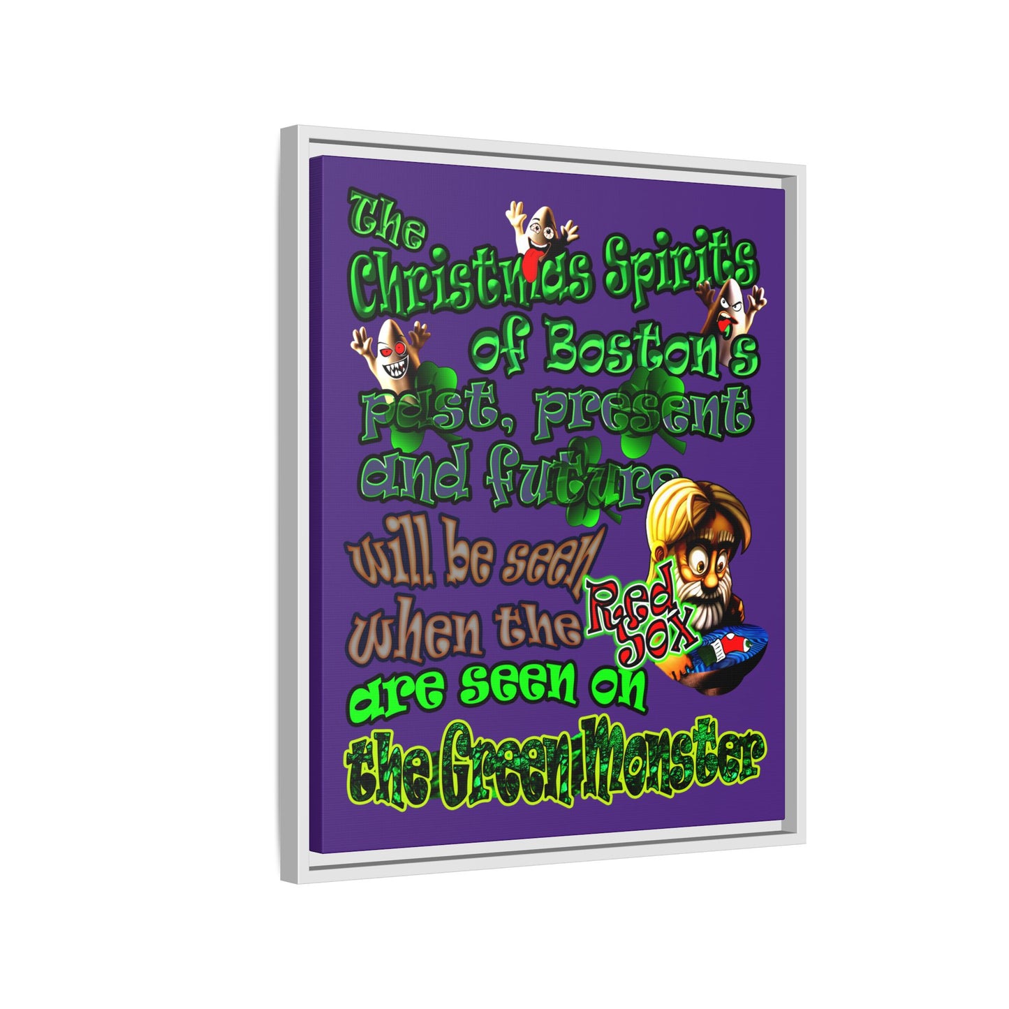 christmas spirits of boston - framed canvas art (purple)
