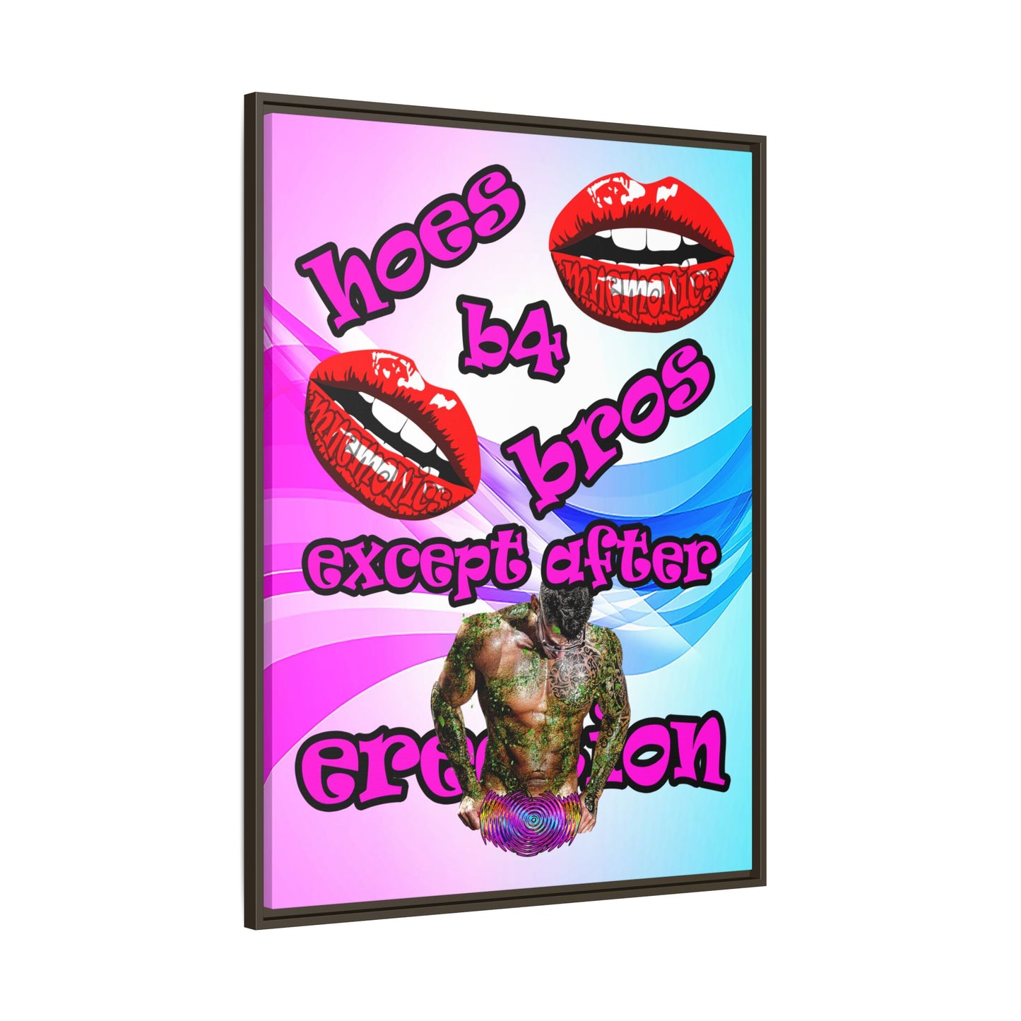 hoes b4 bros - framed canvas art (light blue-pink wave)