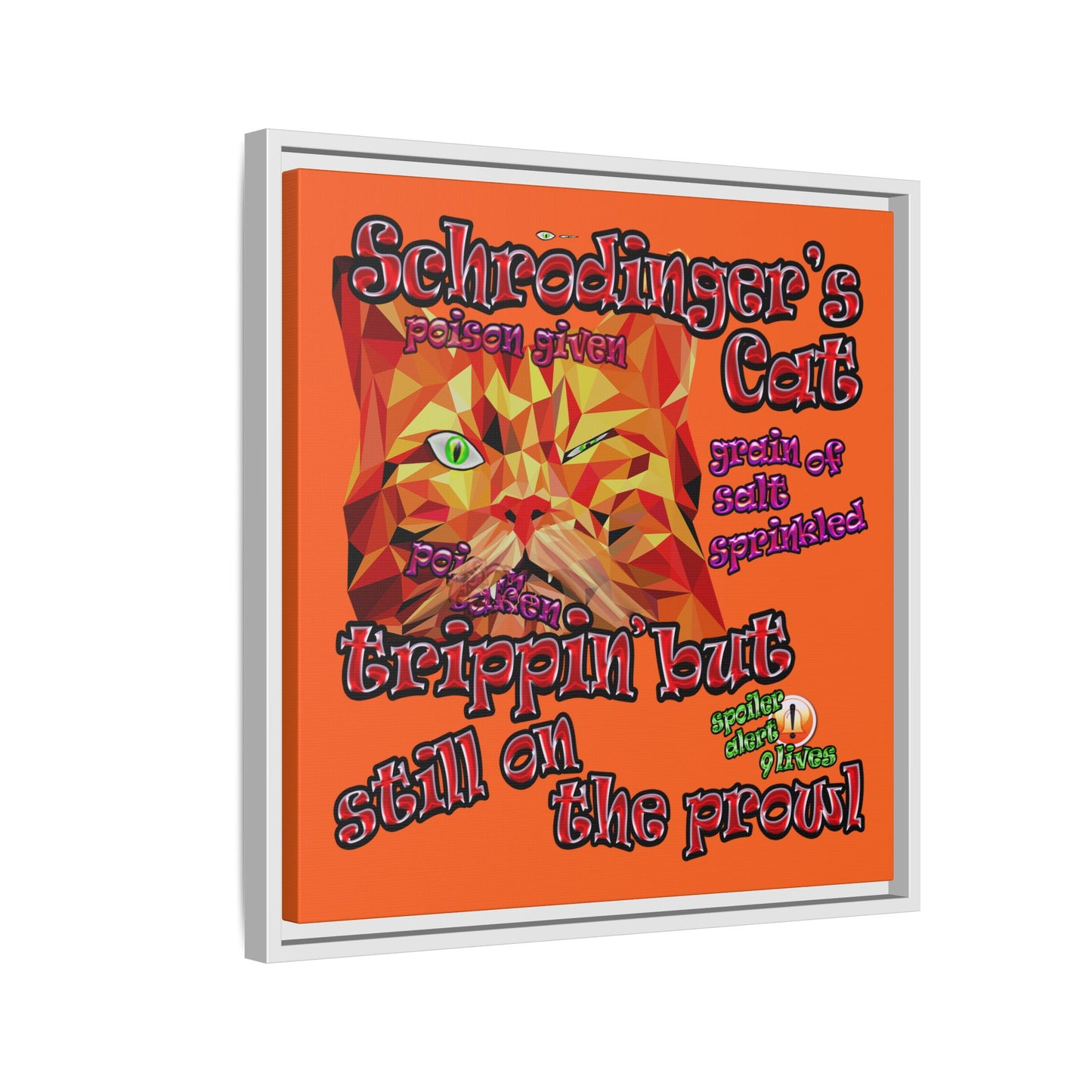 schrodinger's cat - framed canvas art (orange)