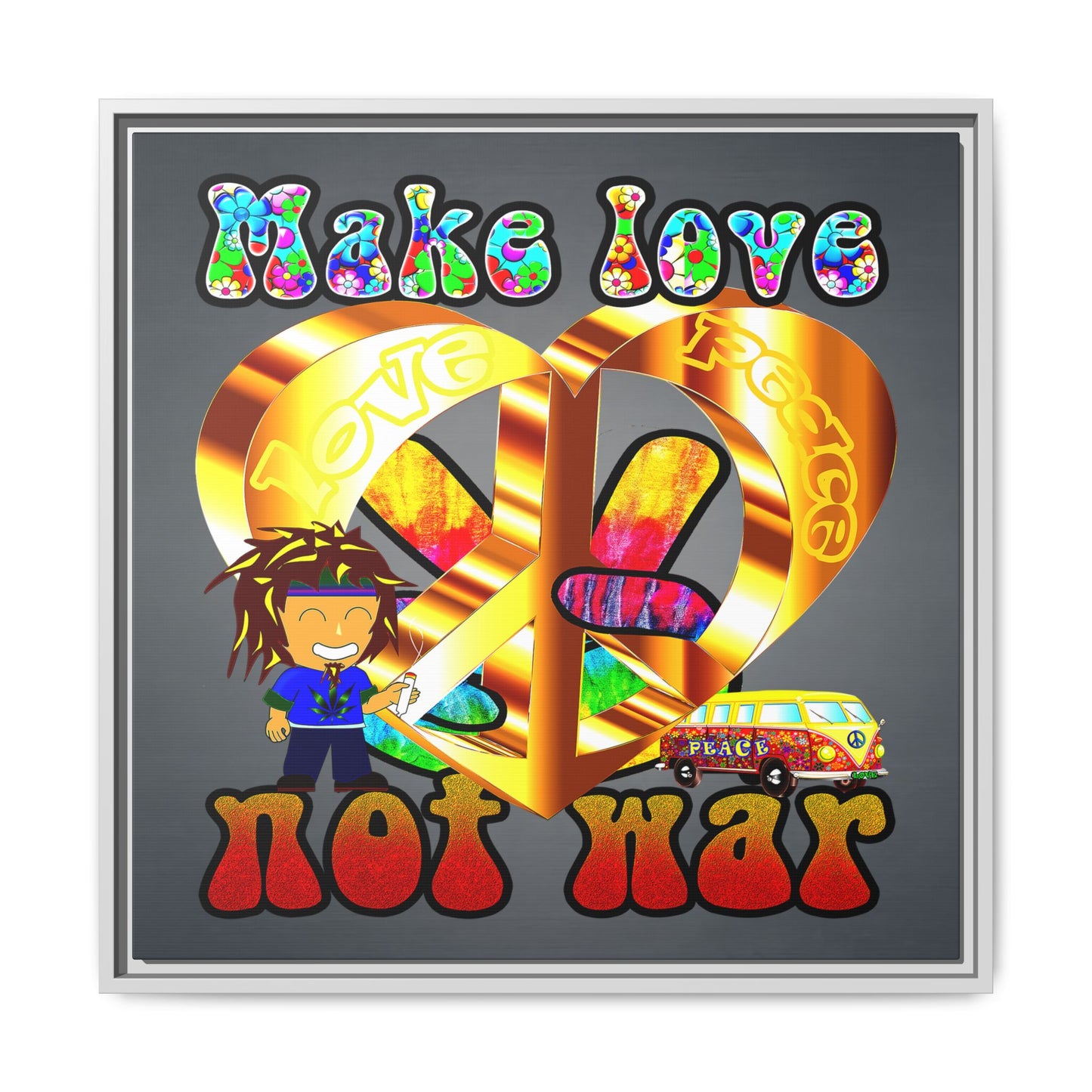 love peace - framed canvas art (grey-light grey)