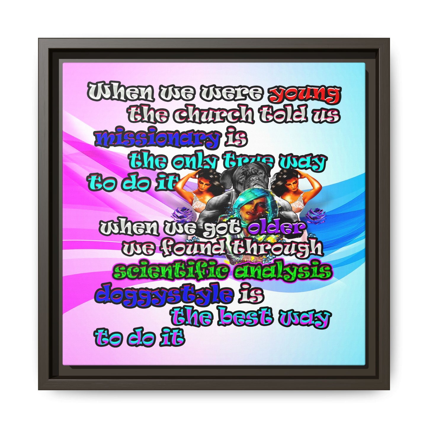 doggystyle - framed canvas art (light blue-pink wave)