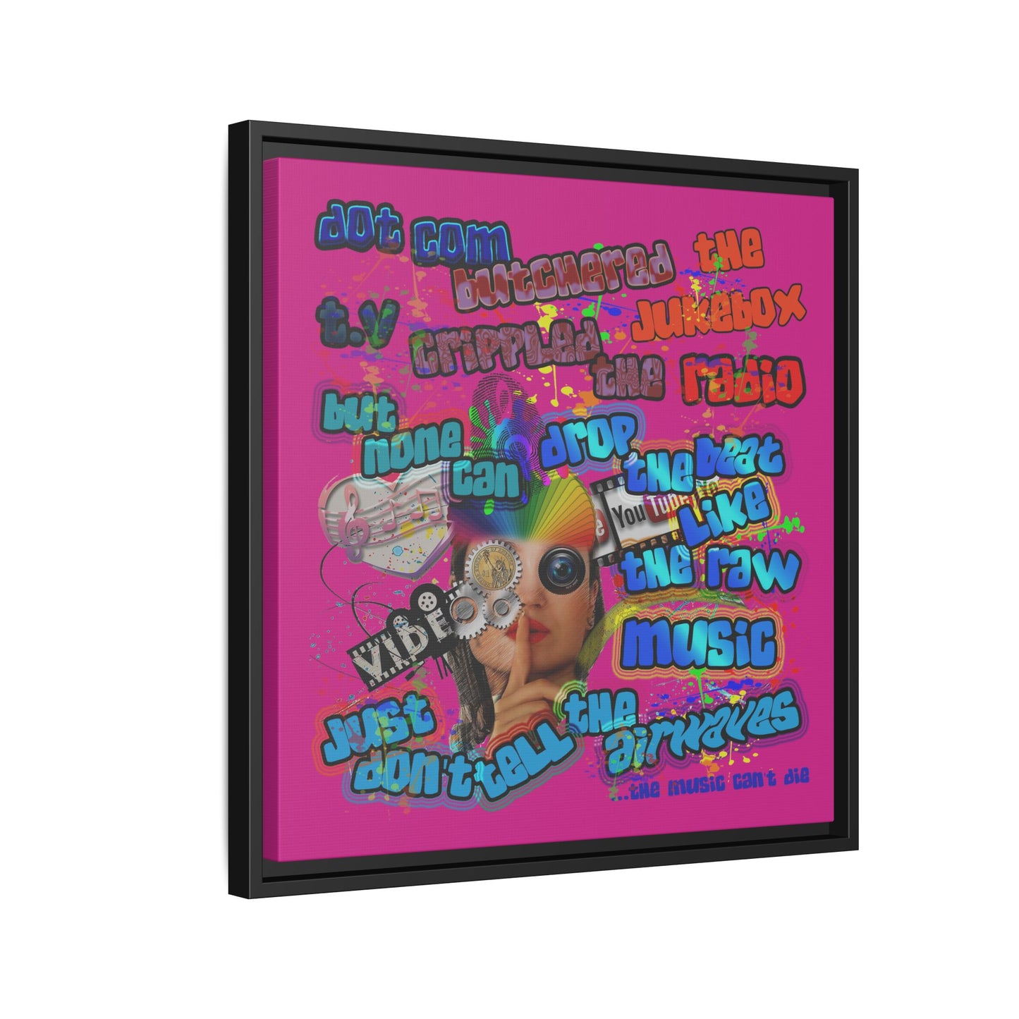 drop the beat - framed canvas art (pink)