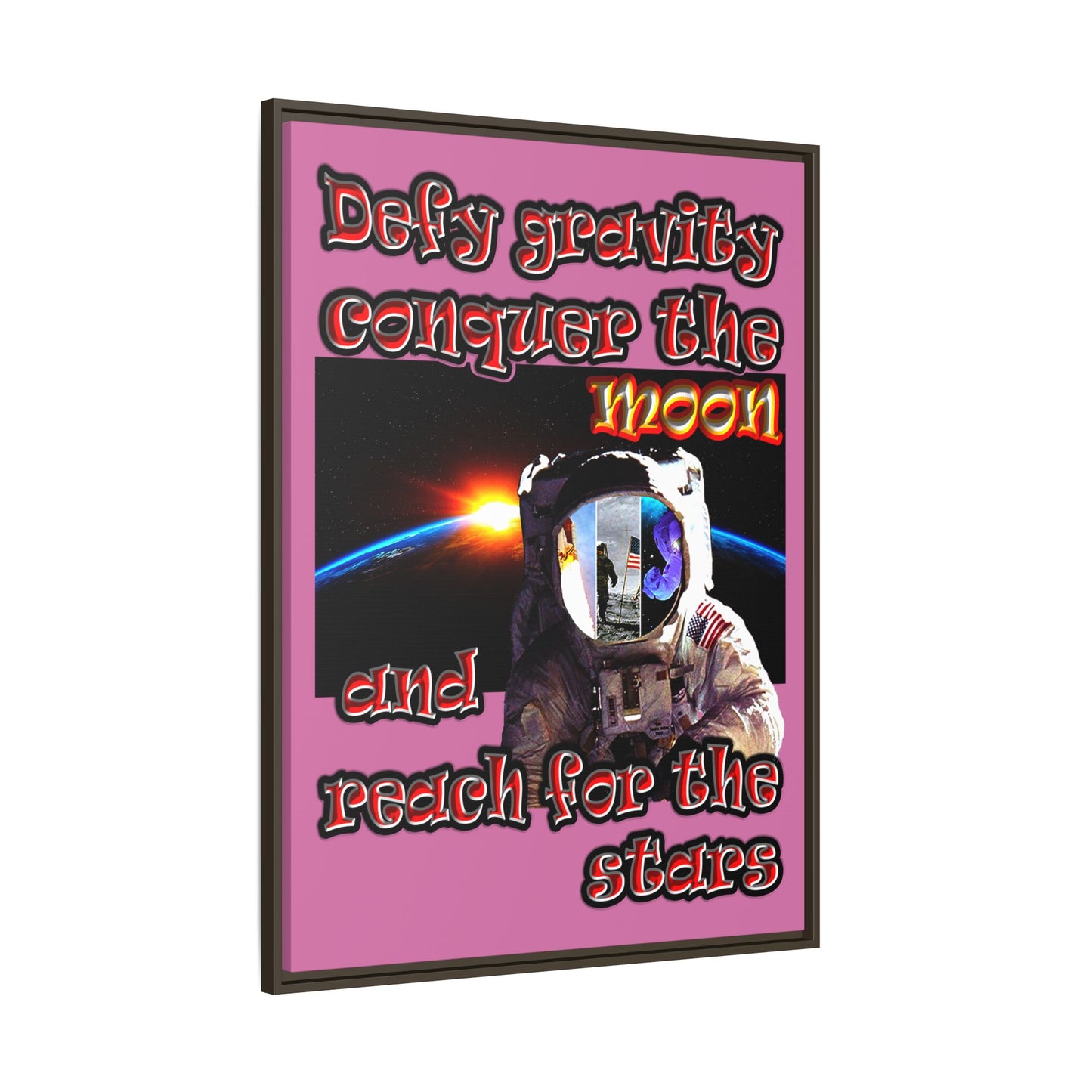 defy conquer reach - framed canvas art (light pink)