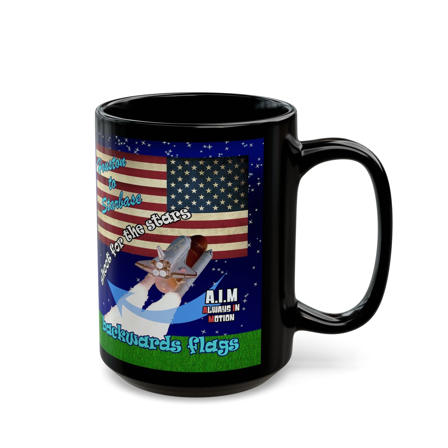 shoot for the stars - Black Mug ('snoops' background)