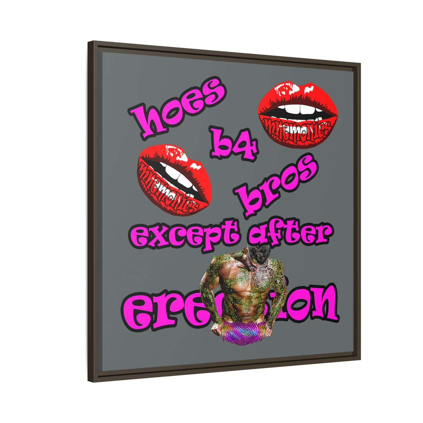 hoes b4 bros - framed canvas art (dark grey)