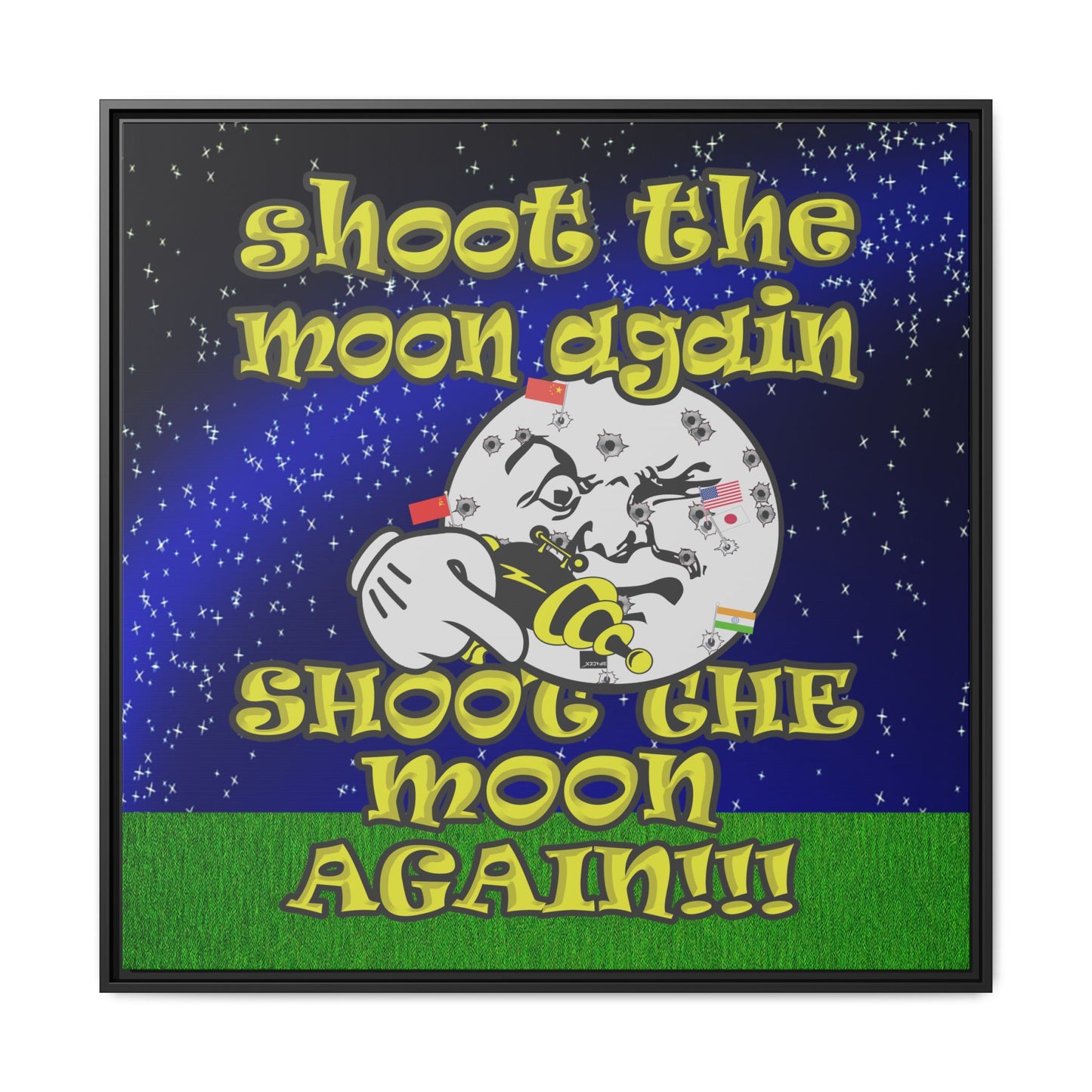 shoot the moon again - framed canvas art ('snoops' background)
