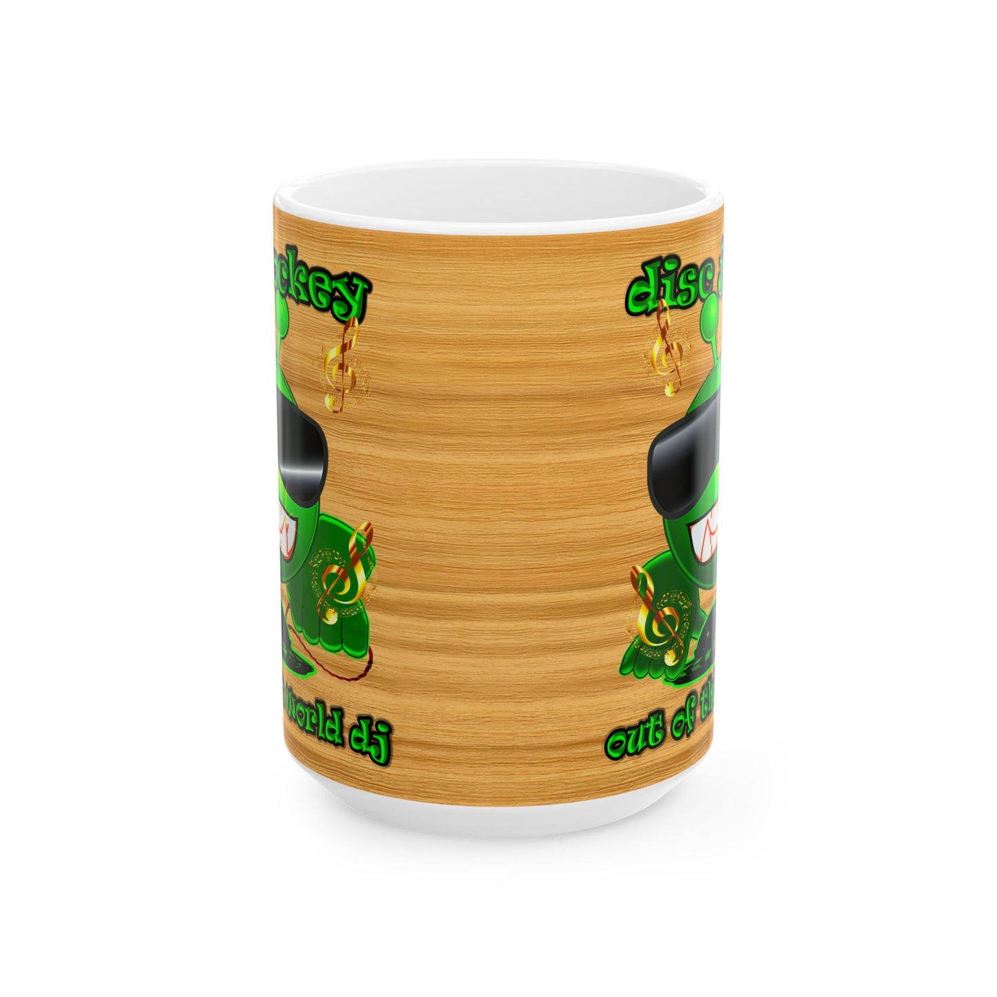 disc jockey - White Mug (butterscotch wood finish)