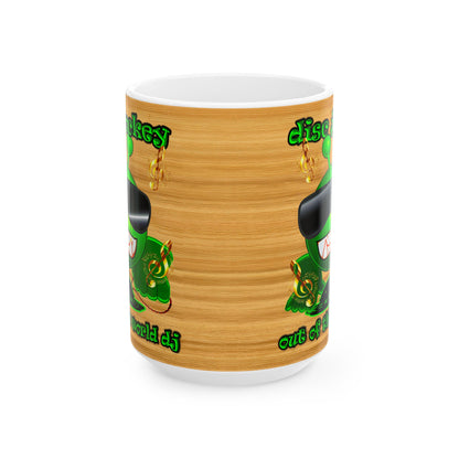 disc jockey - White Mug (butterscotch wood finish)