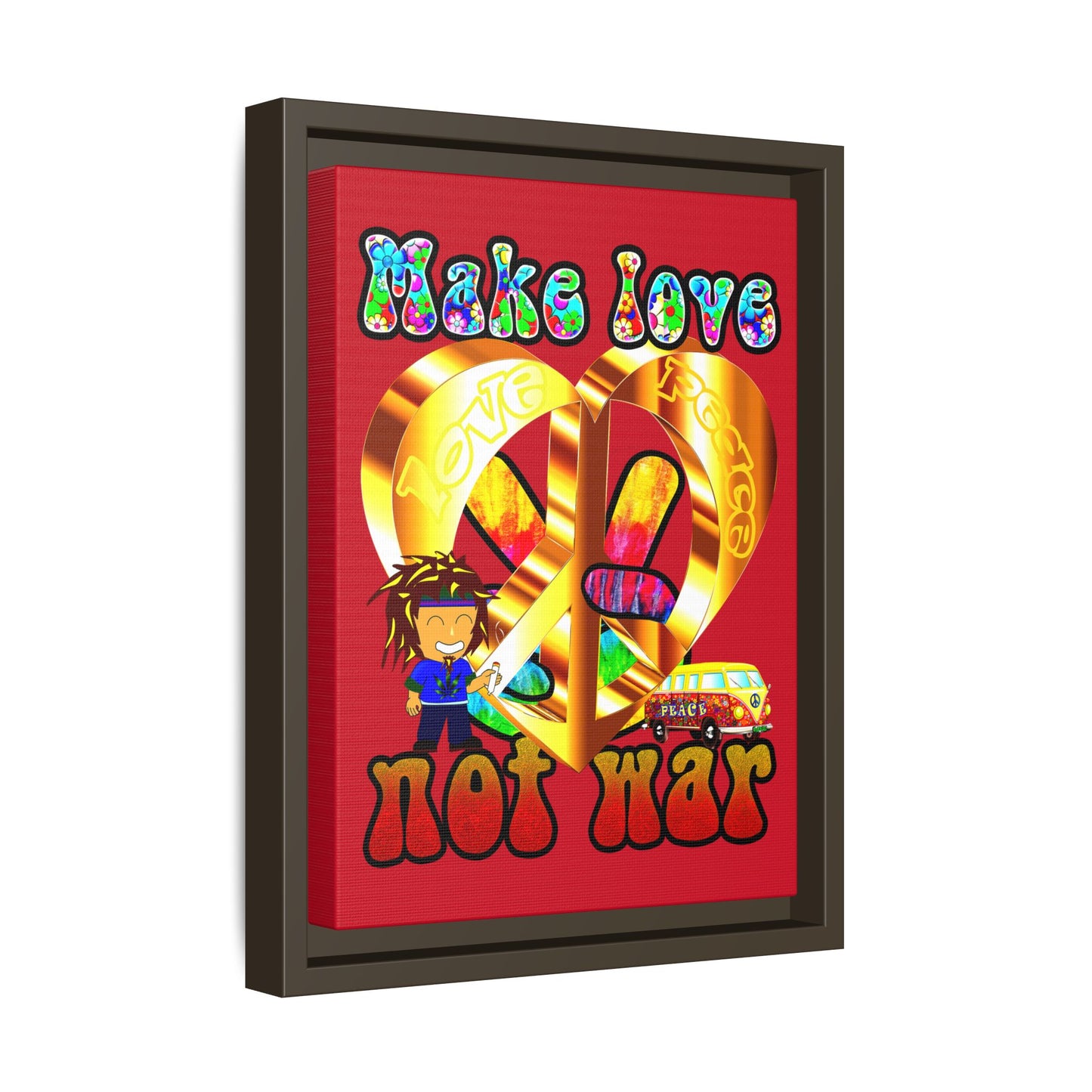 love peace - framed canvas art (dark red)