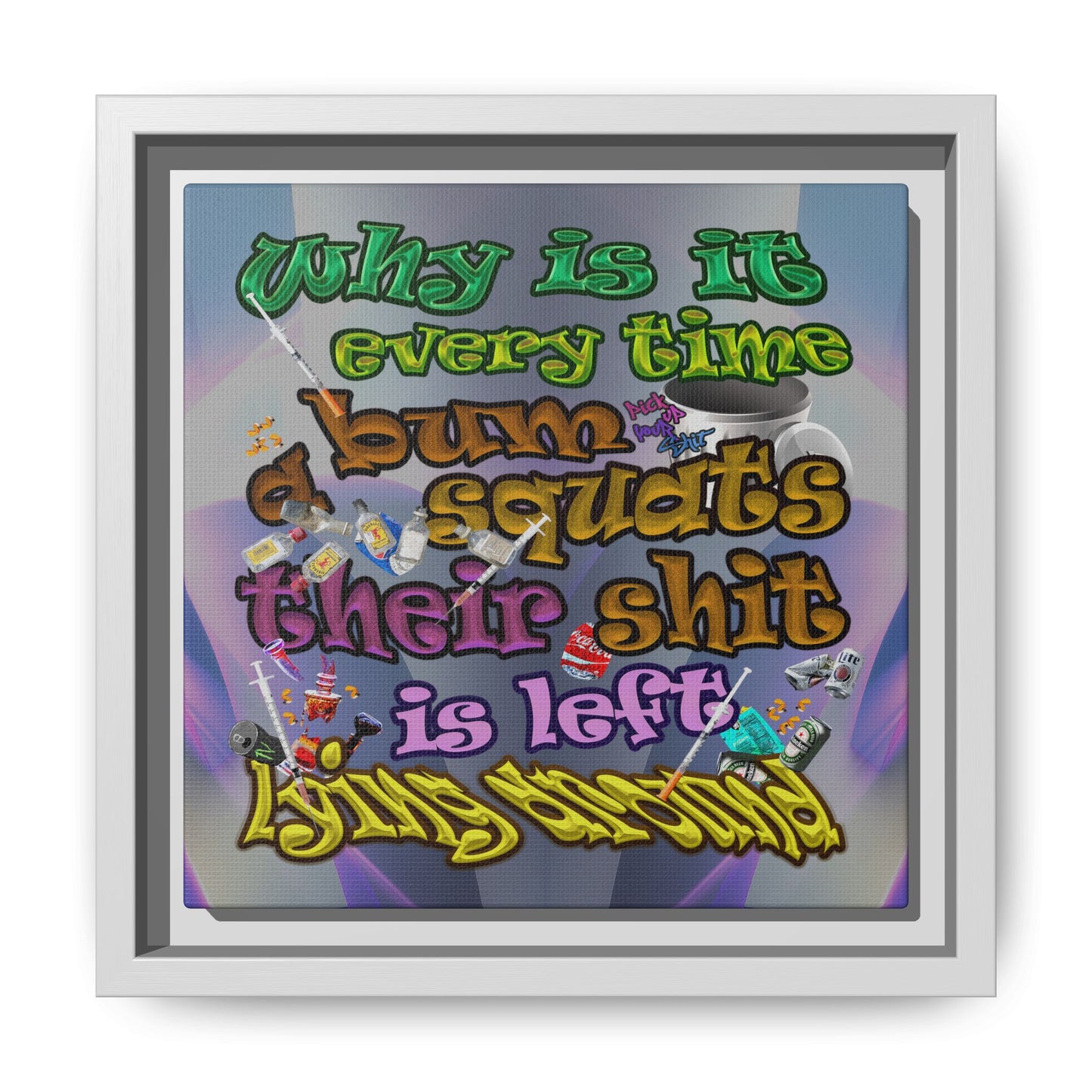 the bum's shit - framed canvas art (grey-pink wave)