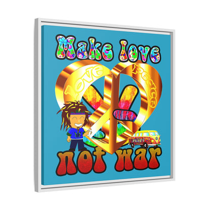 love peace - framed canvas art (turquoise)