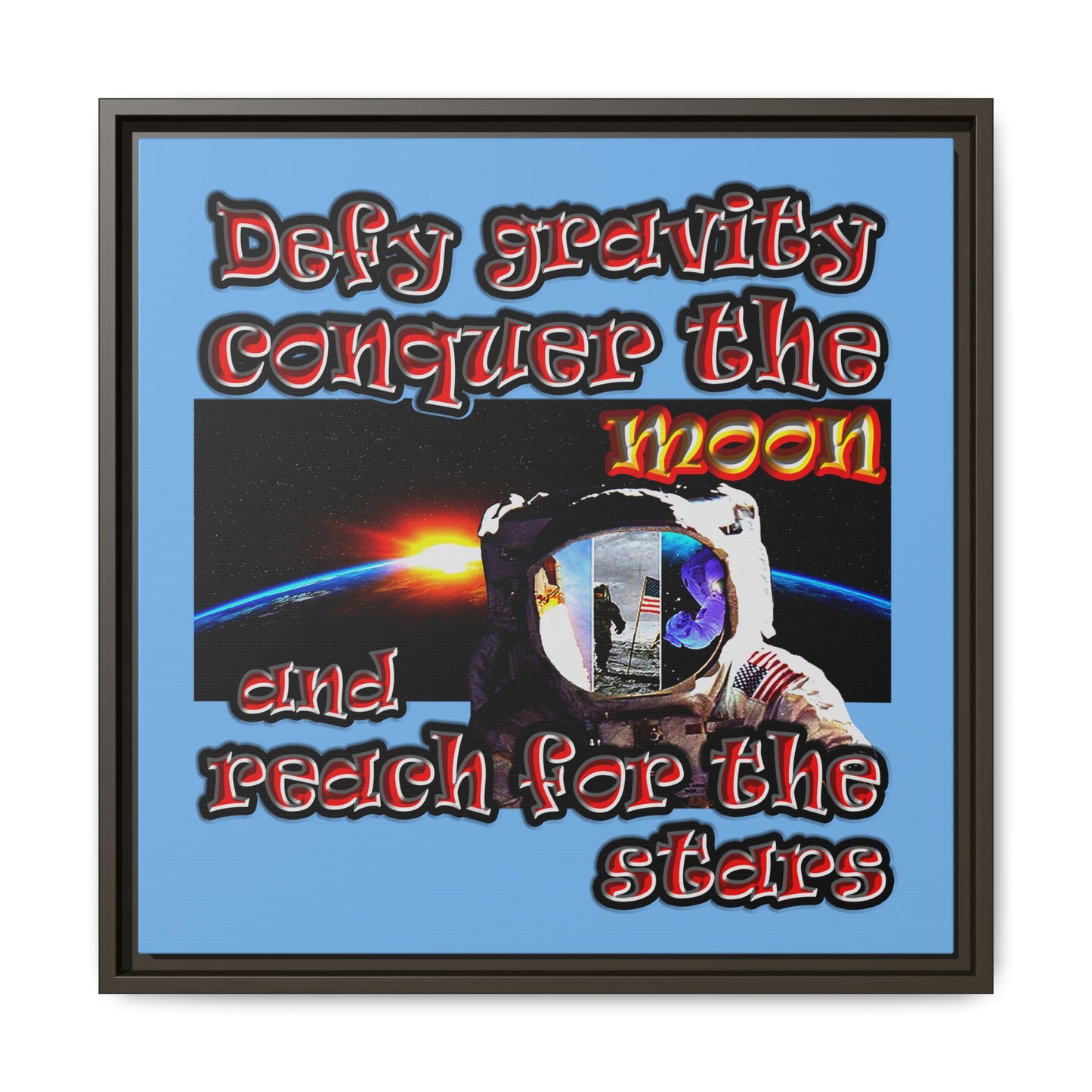 defy conquer reach - framed canvas art (light blue)