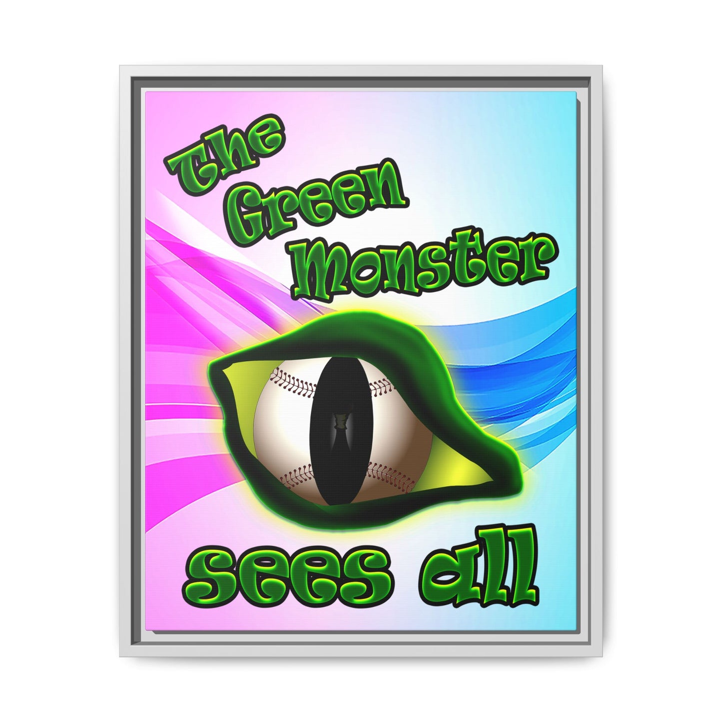 green monster - framed canvas art (light blue-pink wave)
