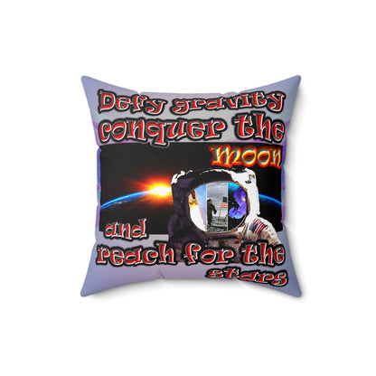 defy conquer reach - Spun Polyester Square Pillow - (light blue-pink wave)