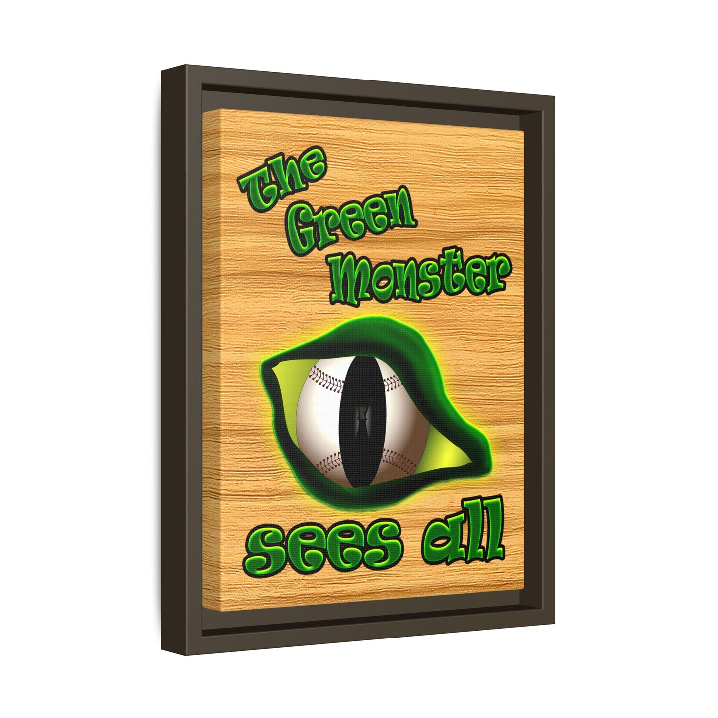 green monster - framed canvas art (butterscotch wood finish)