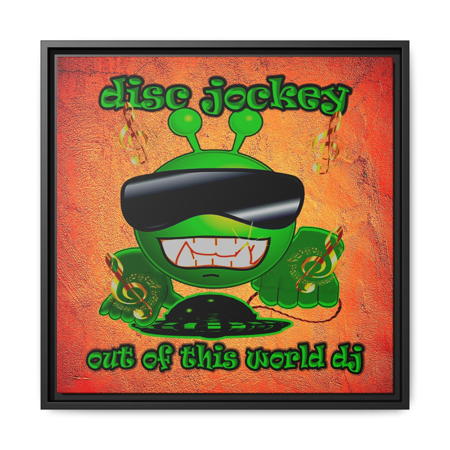 disc jockey - framed canvas art (burnt orange)