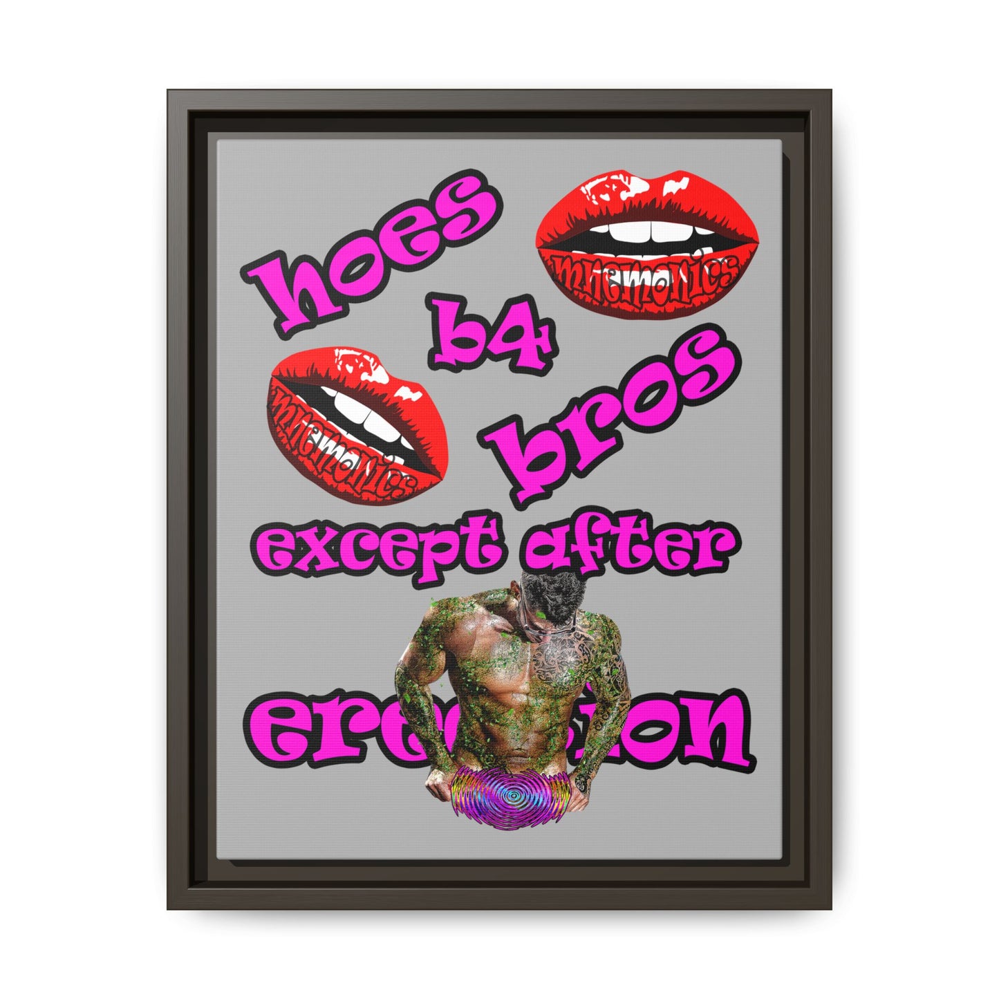 hoes b4 bros - framed canvas art (light grey)