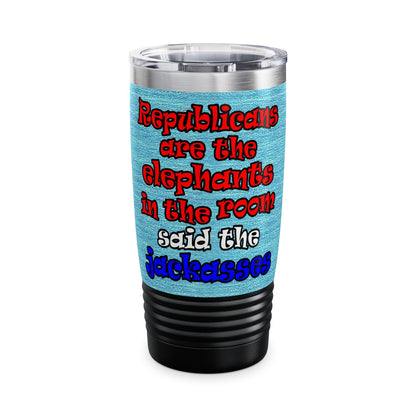 donkeys and elephants - Ringneck Tumbler, 20oz (faded blue)
