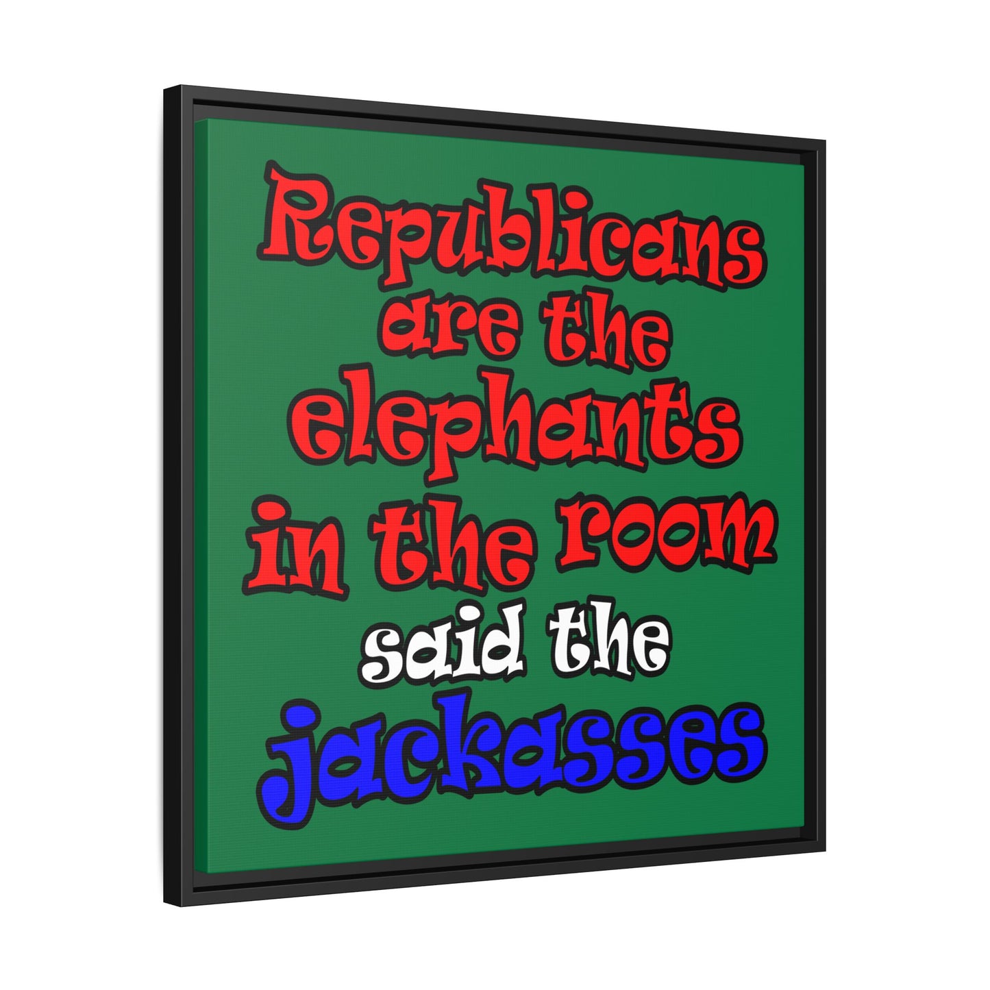 donkeys and elephants - framed canvas art (dark green)