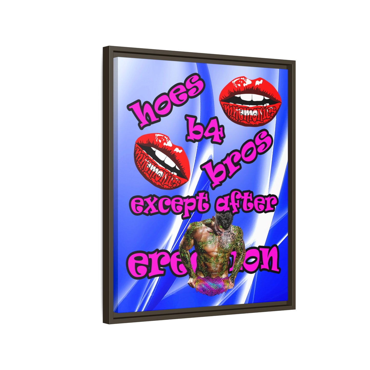 hoes b4 bros - framed canvas art (blue-white wave)