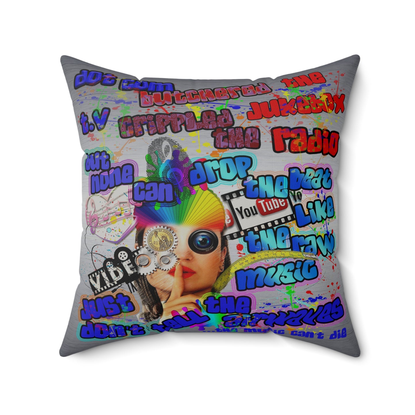 drop the beat - Faux Suede Square Pillow - (brushed nickel)