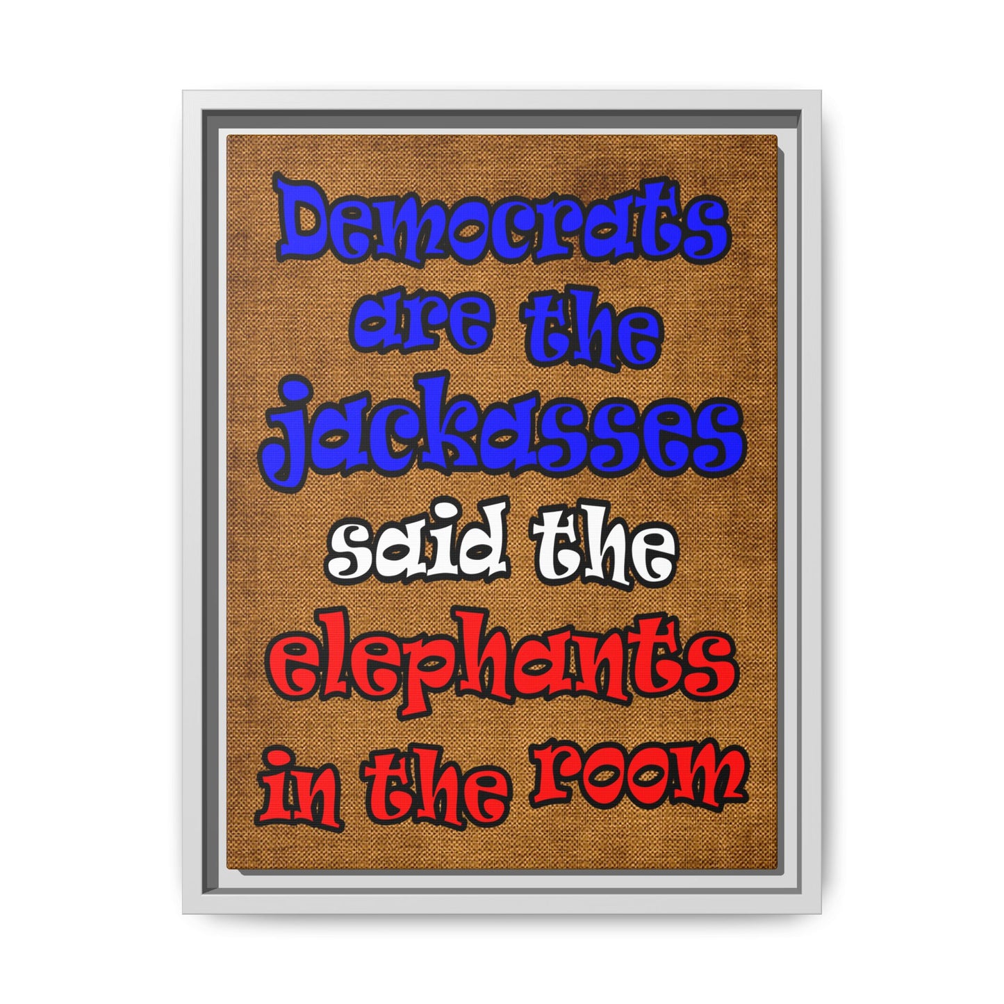 donkeys and elephants - framed canvas art (brown papyrus)