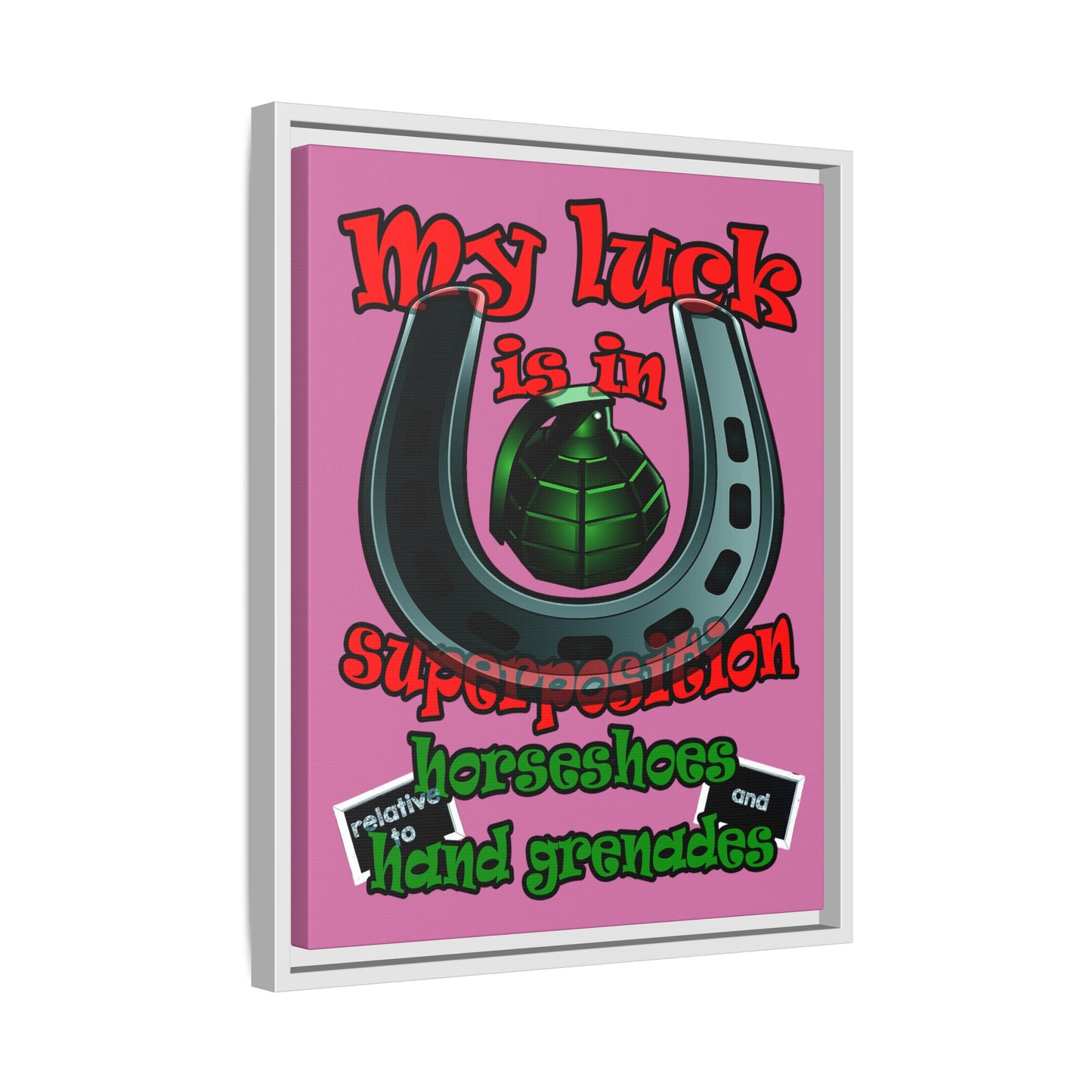 my luck - framed canvas art (light pink)
