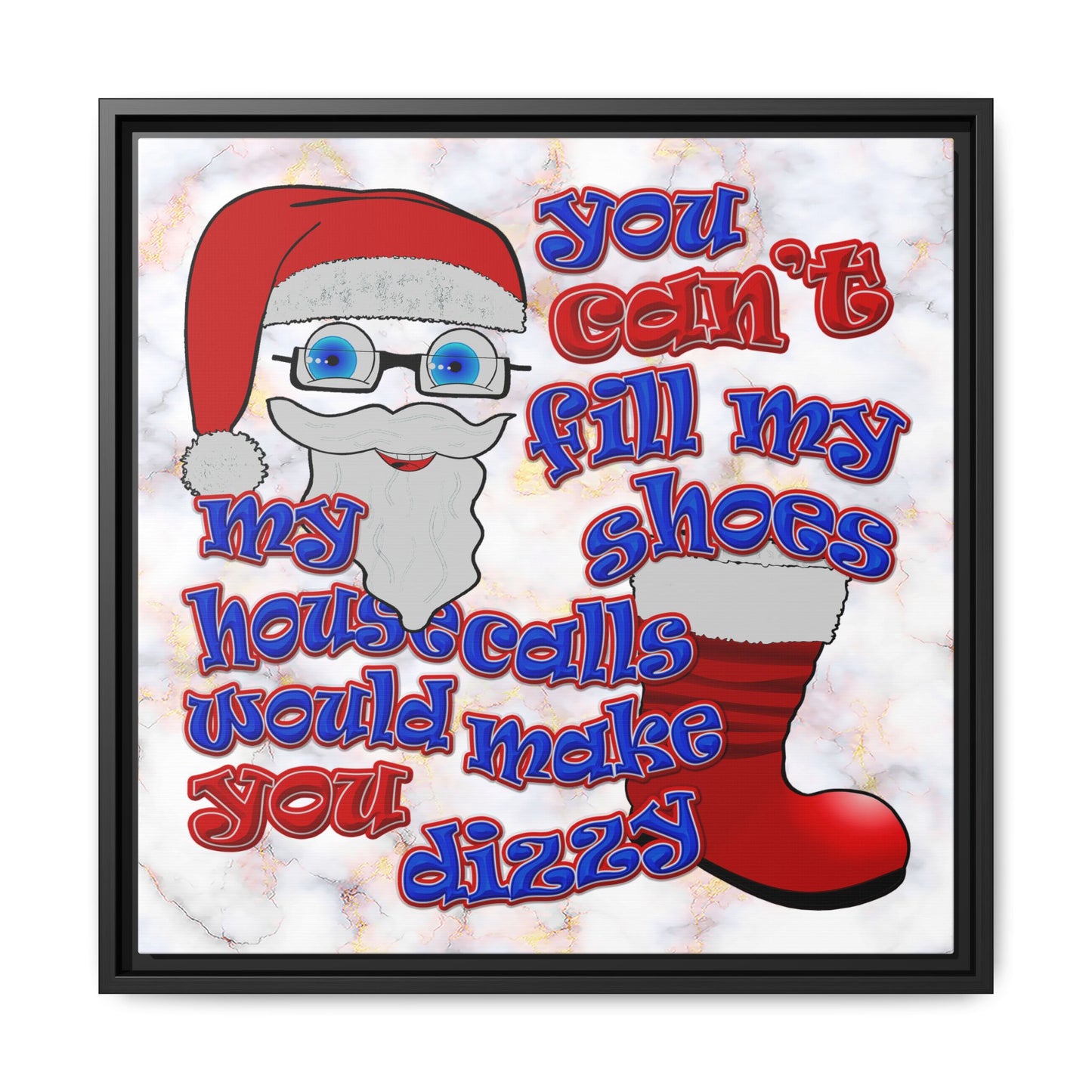 santa's shoes - framed canvas art (white marble)