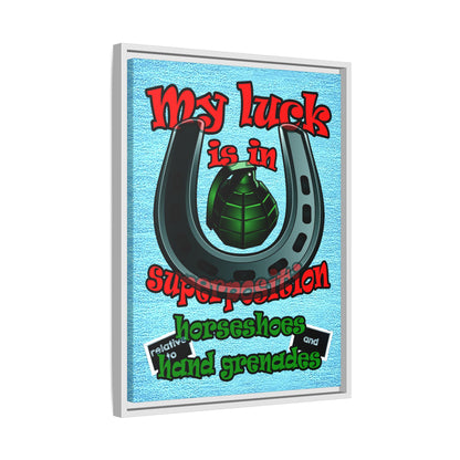 my luck - framed canvas art (faded blue)