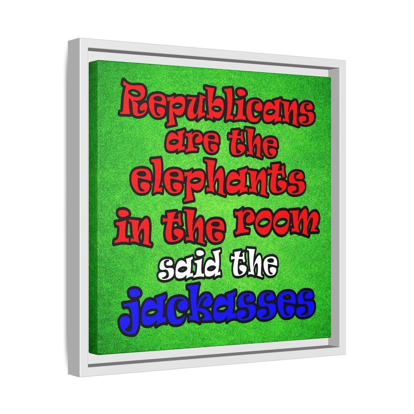 donkeys and elephants - framed canvas art (green turf)