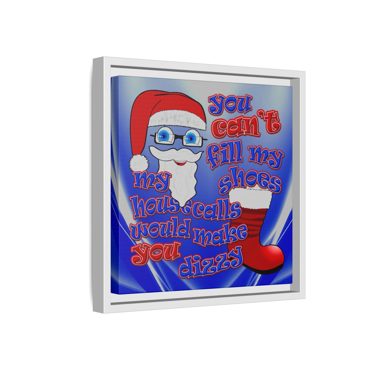santa's shoes - framed canvas art (blue-white wave)