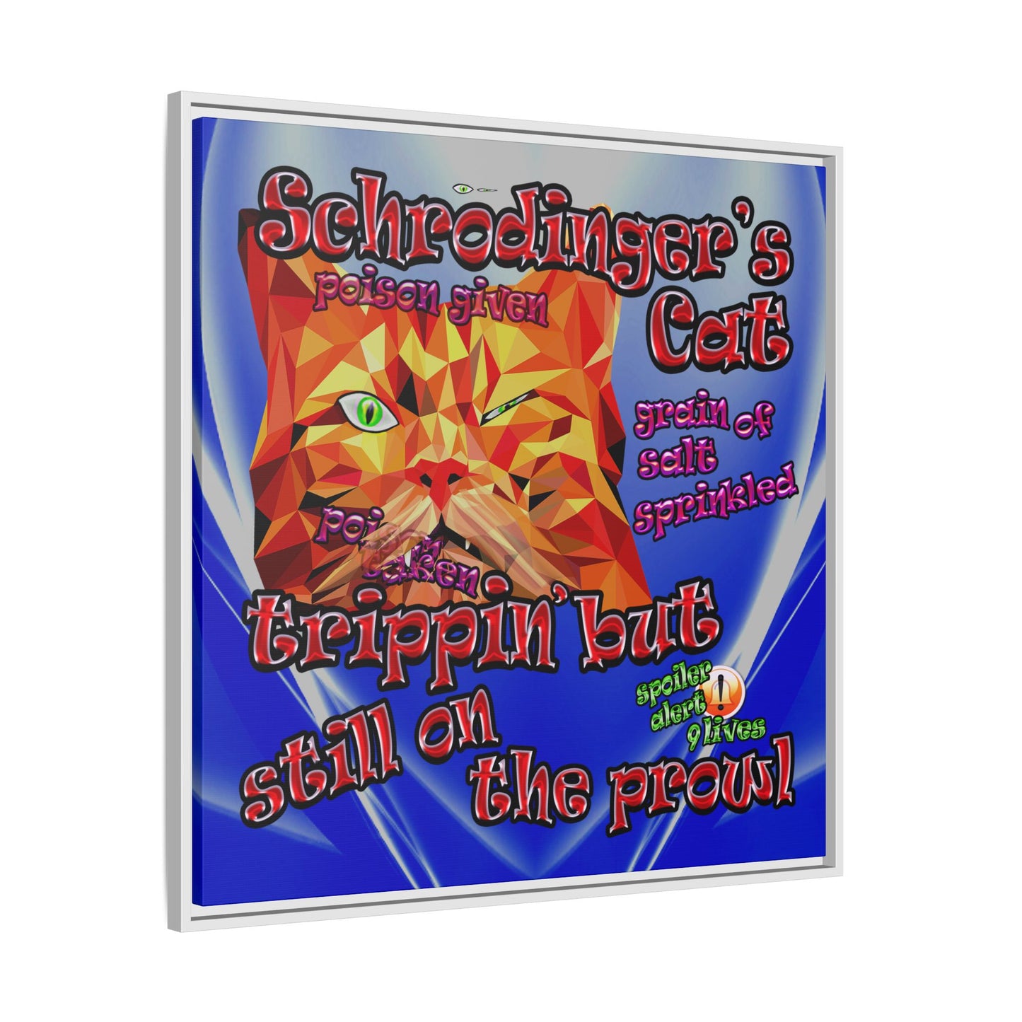 schrodinger's cat - framed canvas art (blue-white wave)