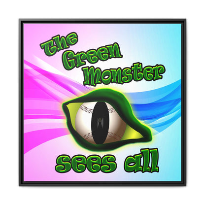 green monster - framed canvas art (light blue-pink wave)