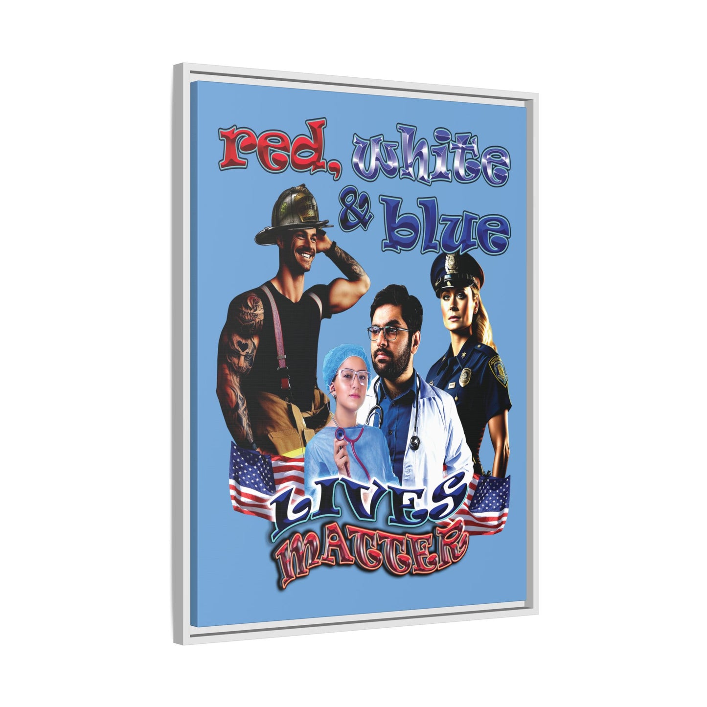 rw&b lives matter - framed canvas art (light blue)