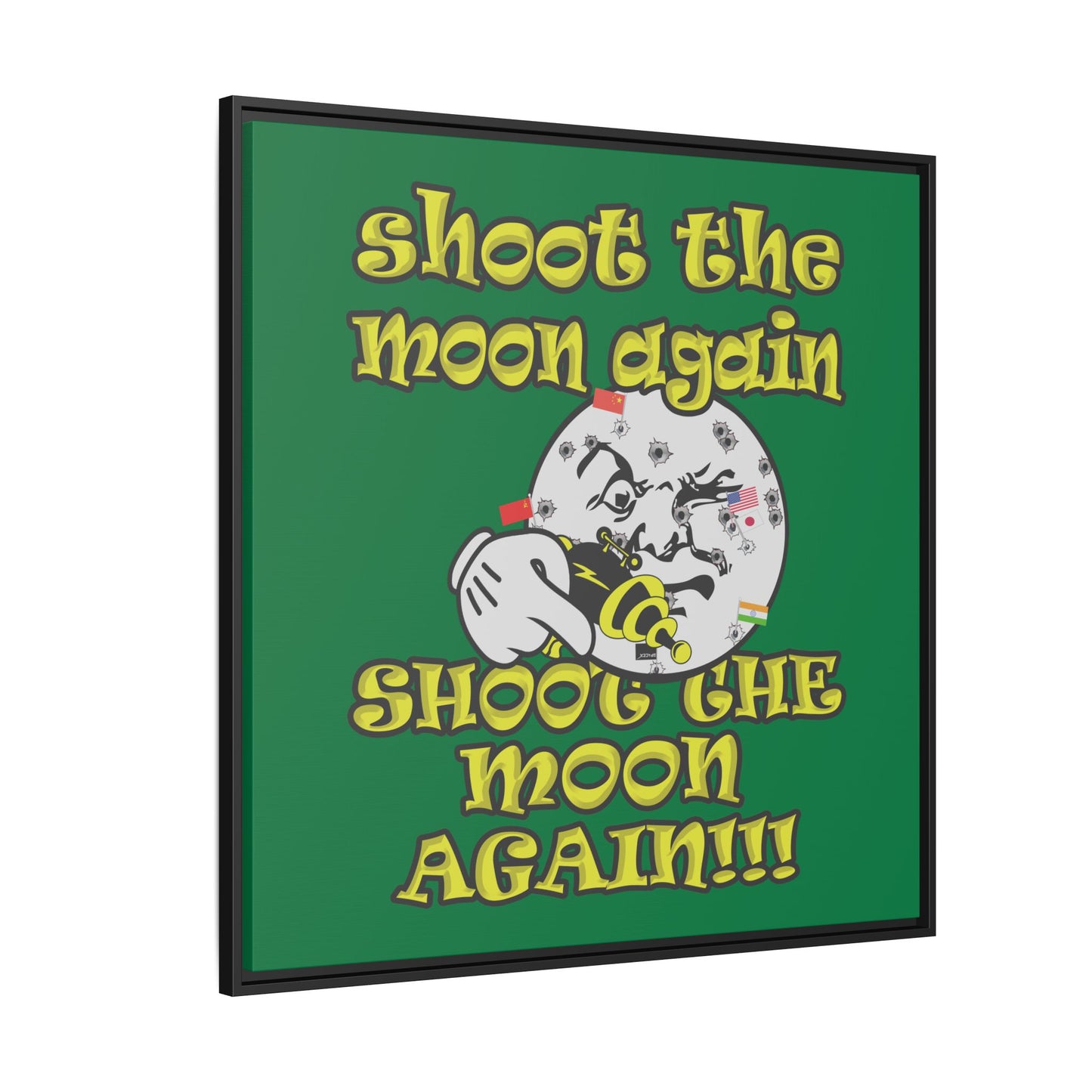 shoot the moon again - framed canvas art (dark green)
