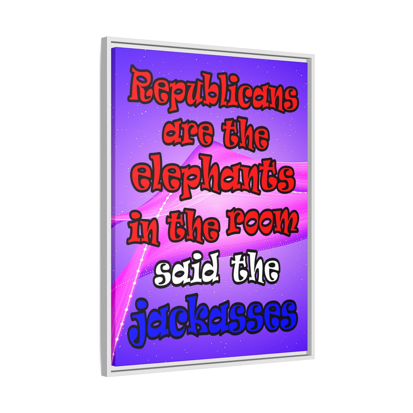 donkeys and elephants - framed canvas art (purple-pink wave)