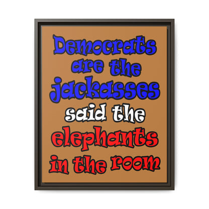 donkeys and elephants - framed canvas art (light brown)