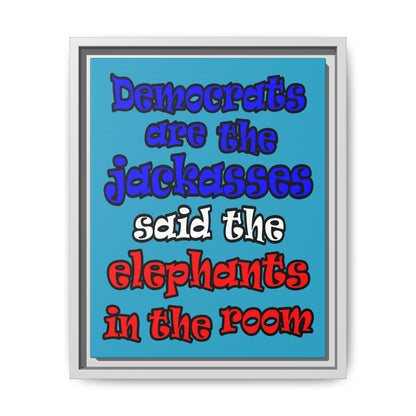 donkeys and elephants - framed canvas art (turquoise)