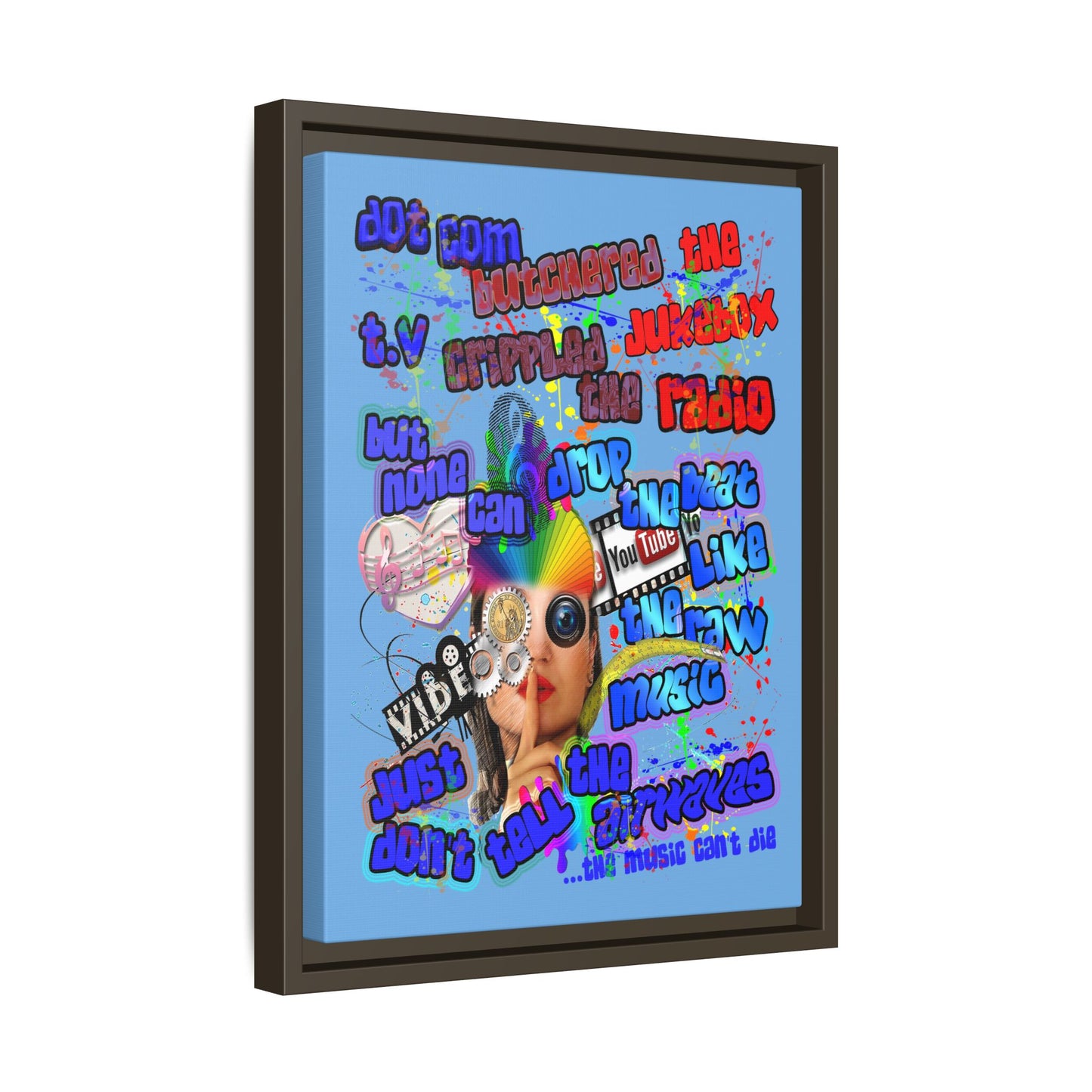 drop the beat - framed canvas art (light blue)