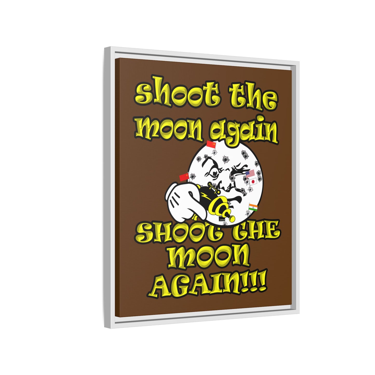shoot the moon again - framed canvas art (brown)