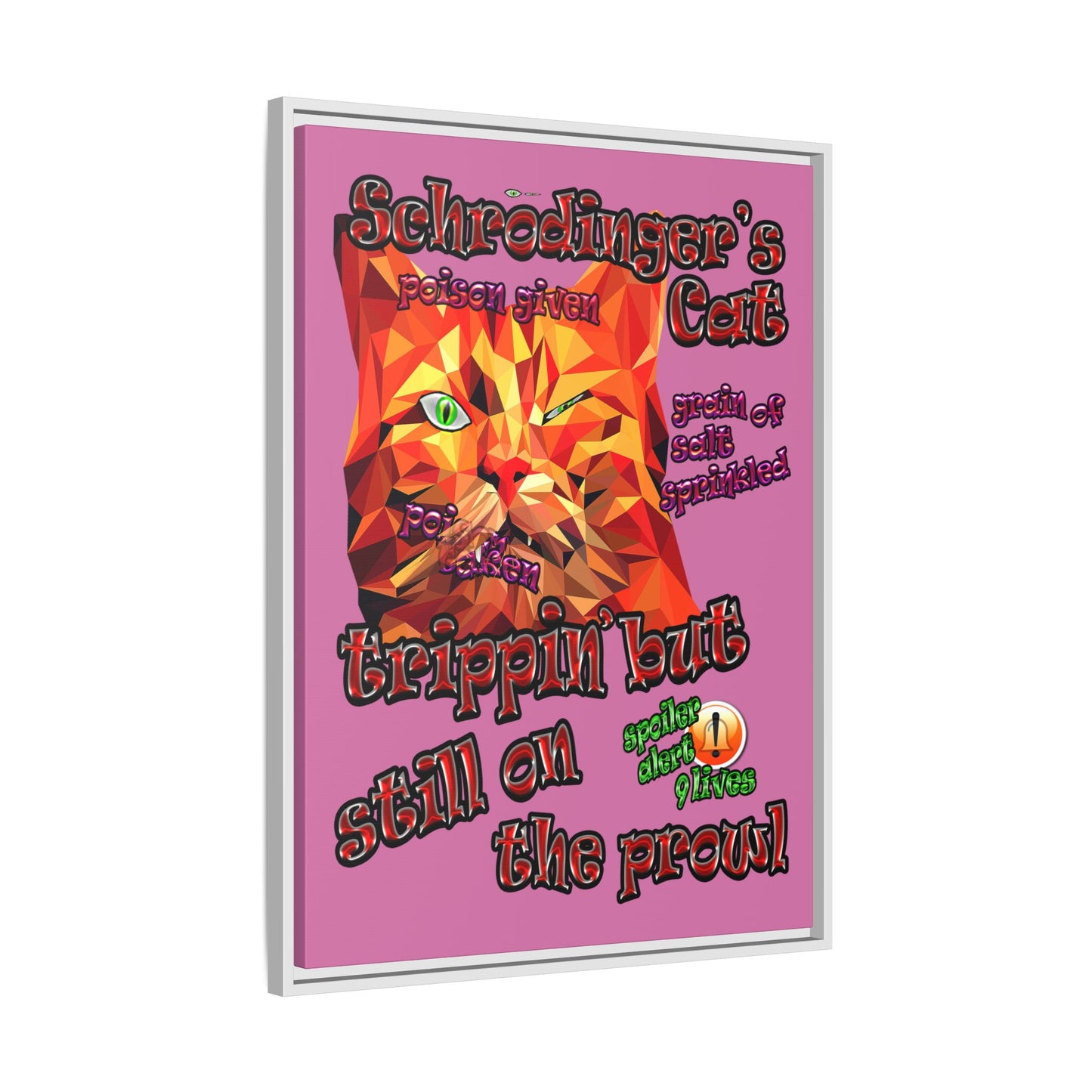schrodinger's cat - framed canvas art (light pink)